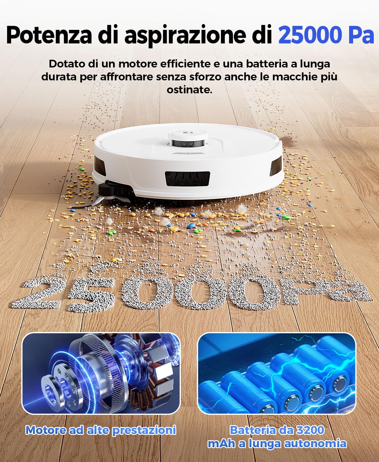 Redkey D8 Robot Aspirapolvere Lavapavimenti con Mappatura, 25000Pa Ultra Aspirazione, 4L Svuotamento Automatico, Anti-Groviglio Capelli, Aspirapolvere Robot Lavapavimenti per Tappeti/Peli/Animali