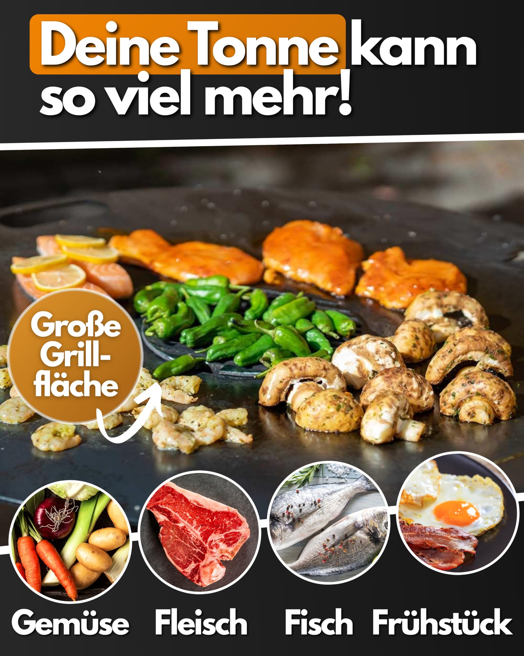 Feuerfest 123 Grillplatte rund I Ø 60cm I Feuerplatte aus Feinkorn-Stahl I Massive Plancha-Platte mit 4mm Stärke I Grillaufsatz für Feuerschale, Feuertonne, BBQ-Grilltonne & Kugelgrill