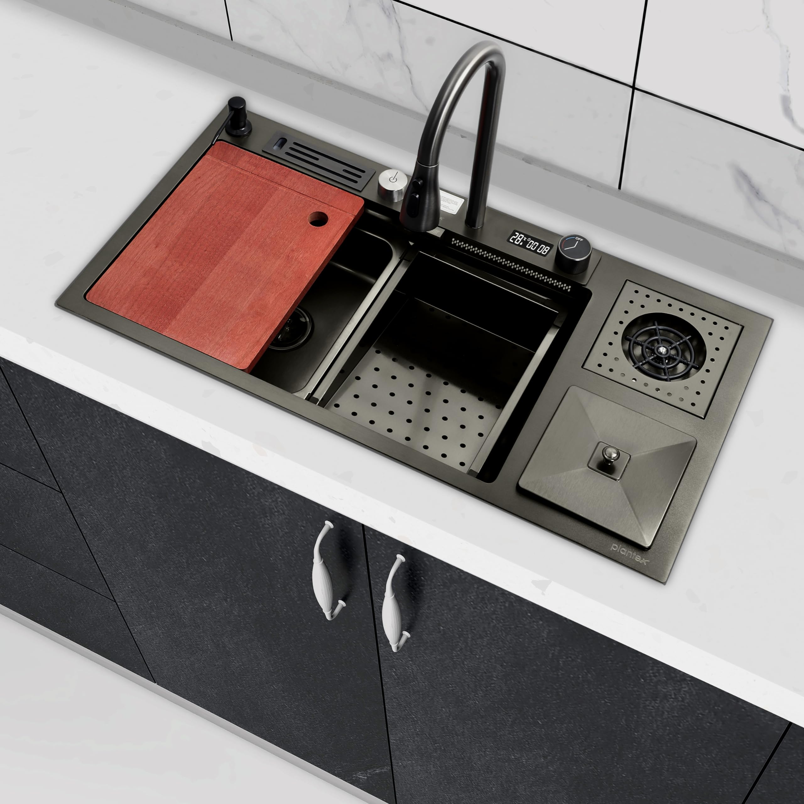 Plantex Kitchen Sink/304 Grade Stainless Steel Smart Wqaterfall/Sink with Intigrated Waterfall/Dustbin/Cupwasher/Sink with Digital Display for Home - (Nano Black, 38 x 18 x 9 inch) (B0DC6PSQZG) Amazon Price History, Amazon Price Tracker