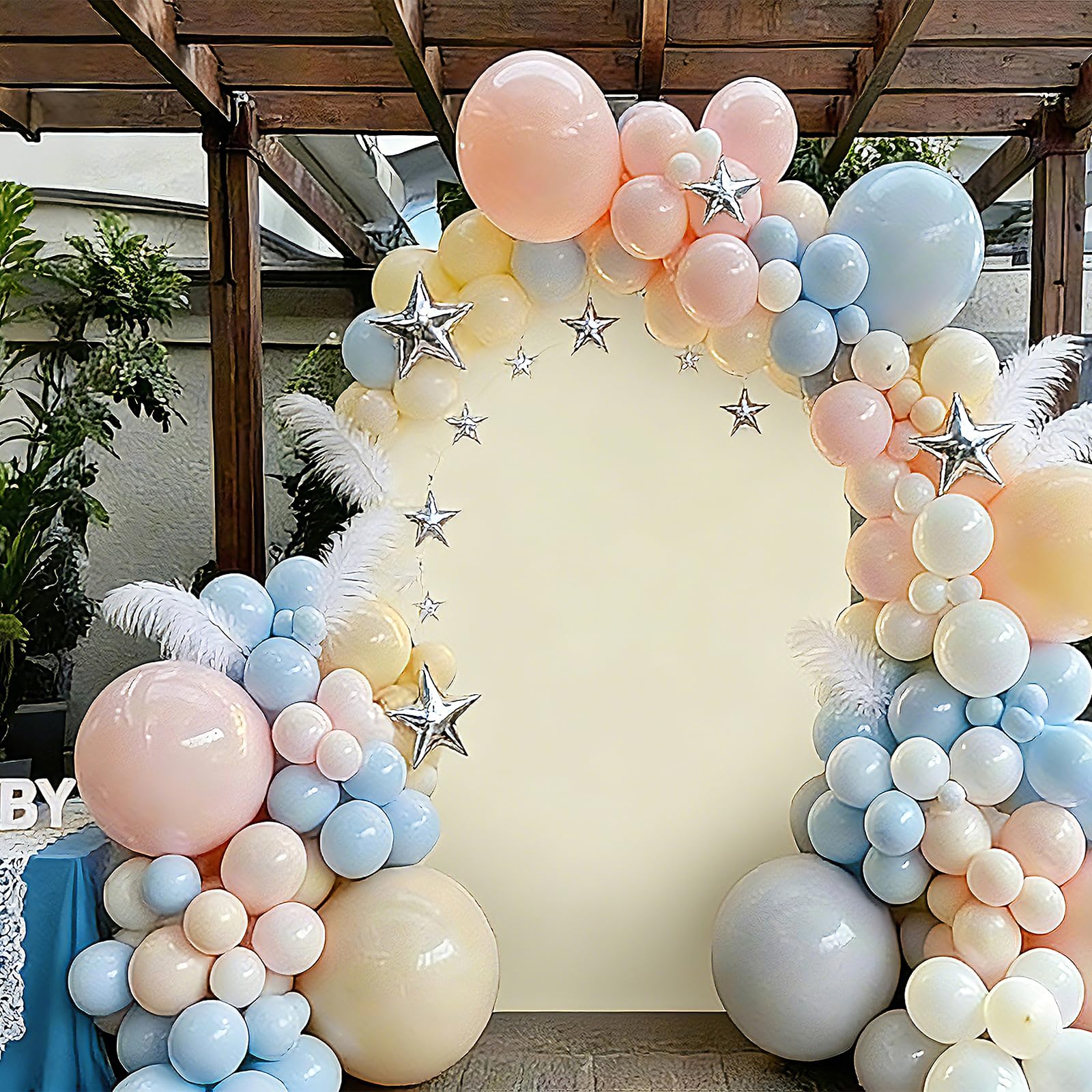 Copertina per sfondo con arco di nozze su entrambi i lati, backdrop con parte superiore rotonda, sfondo fotografico ideale per matrimoni, compleanni, cerimonie, feste e banchetti (beige, 0,8 x 1,8 m)