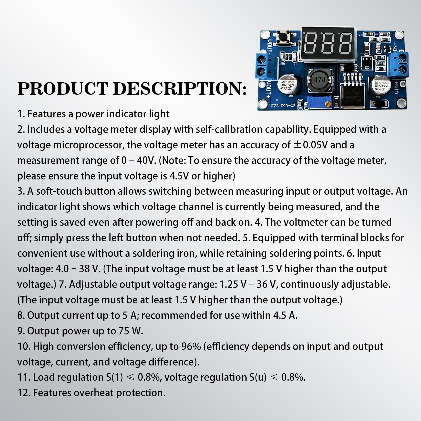 DC-DC Buck Voltage Converter Power Module, Einstellbares Step-Down-Modul, 36V 24V 12V bis 5V 2A, Stabiles Netzteilmodul mit LED-Anzeige, Hochpräzises Potentiometer, 2 Stück