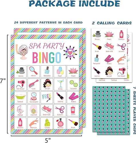 Miniatura 2 de OZTEMETY Juego de cartas de bingo de spa, juego de bingo de spa para adultos, niños y niñas, suministros de fiesta de pijamas, recuerdos,