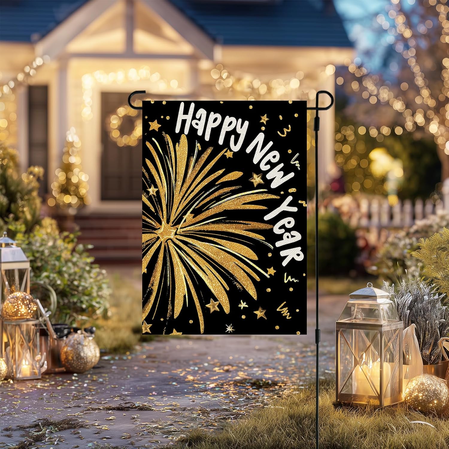 CROWNED BEAUTY Happy New Year Garden Flag 12x18 Inch Double Sided Holiday Small Yard Decoration for Outside - Image 3