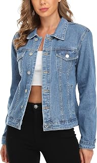 MISS MOLY Women's Button Up Denim Jean Jacket - Long Sleeve Trucker Coat with Pockets, Classic Trendy Fit