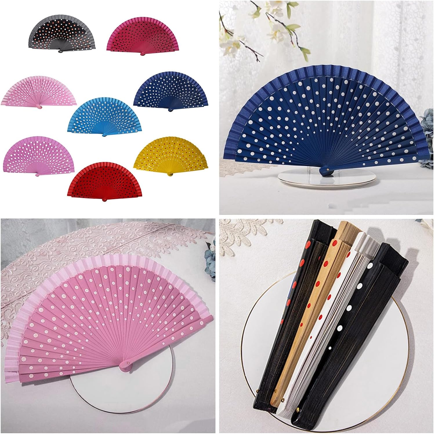 Bottone Elegant Flamenco Spanish Hand Fan Vintage Dots Pattern 23cm Wood Folding for Dancing Party Decoration Folding