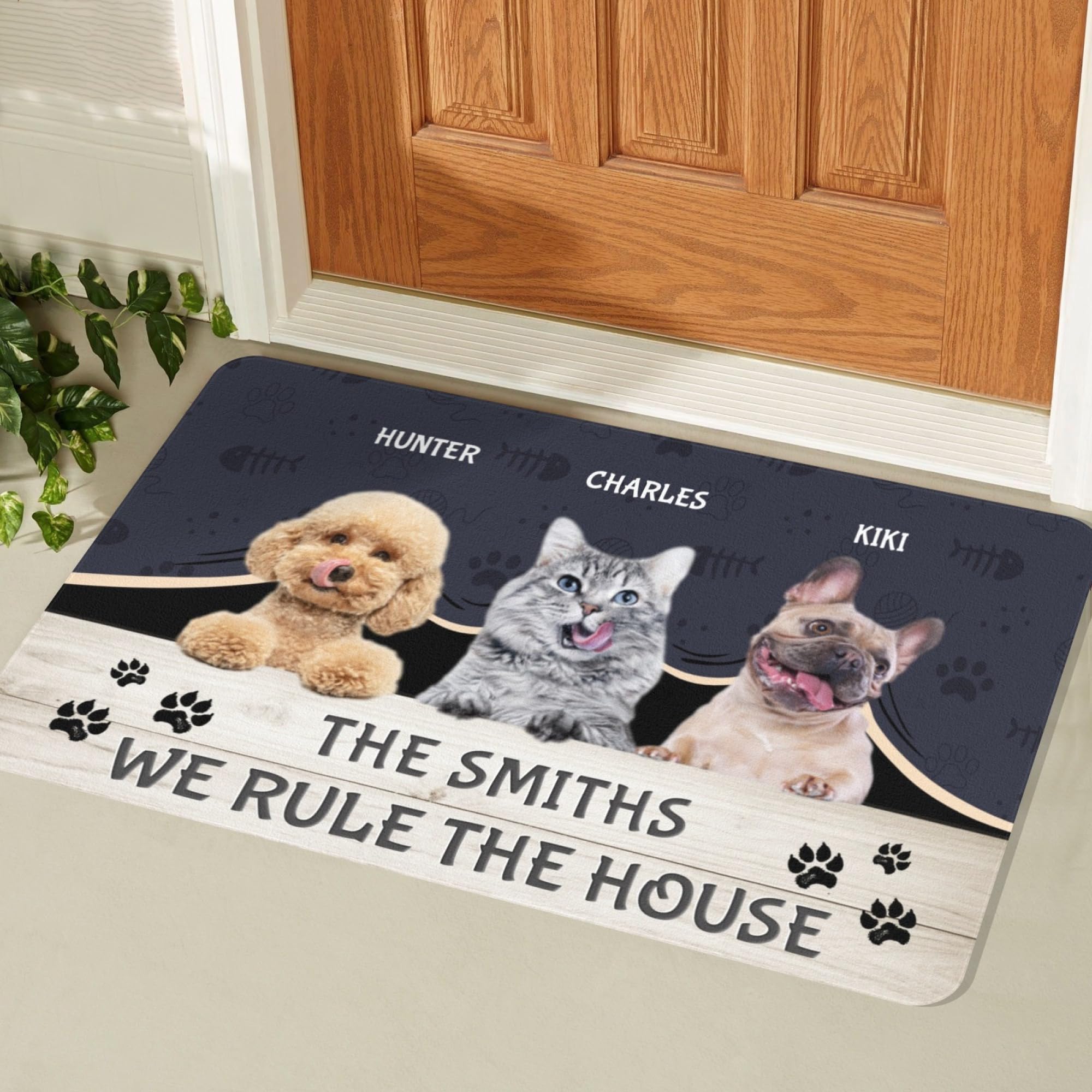 Styler-6 Personalized Dog & Cat Doormat, Custom Pet Door Mat for Dog & Cat Lovers - 24x16inch, Up to 4 Pet Names, Indoor & Outdoor Use