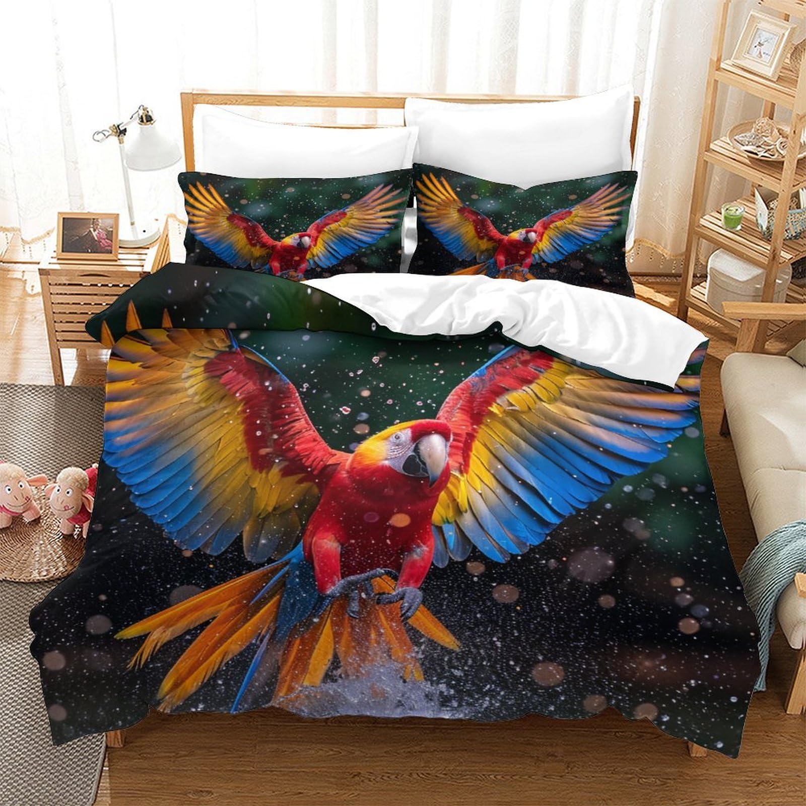 P1S9U7W5Y Vivid Tropical Parrot 3D Printed Duvet Cover Set 3pcs Microfiber Animal Bedding Set Double（200x200cm）