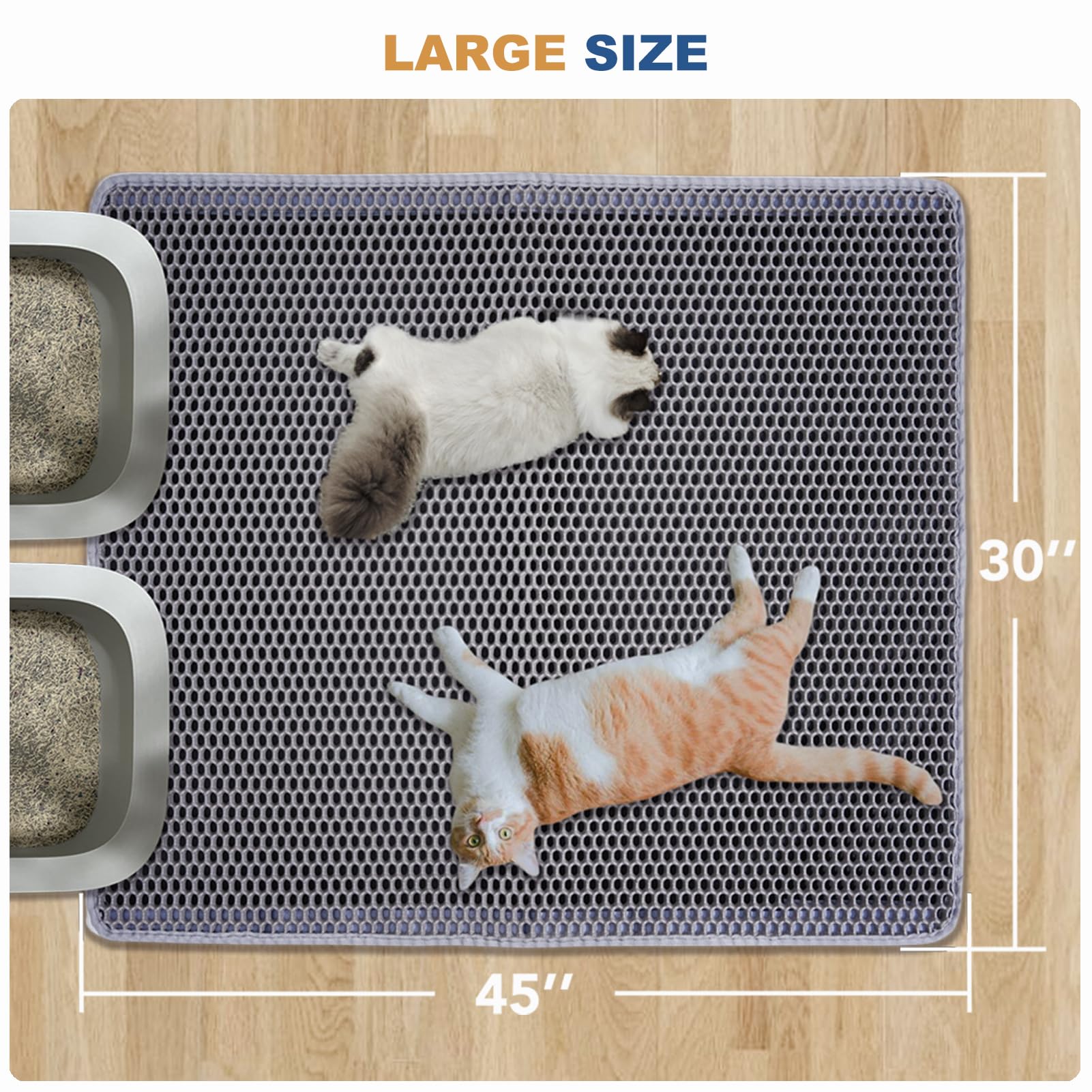 Katzenklo Matte, Katzenstreu Unterleger Waben Design Katzenklo Vorleger wasserdichte Doppelte Schichte Entwurf Bienenwabe Matte (Grau, 115x75cm)