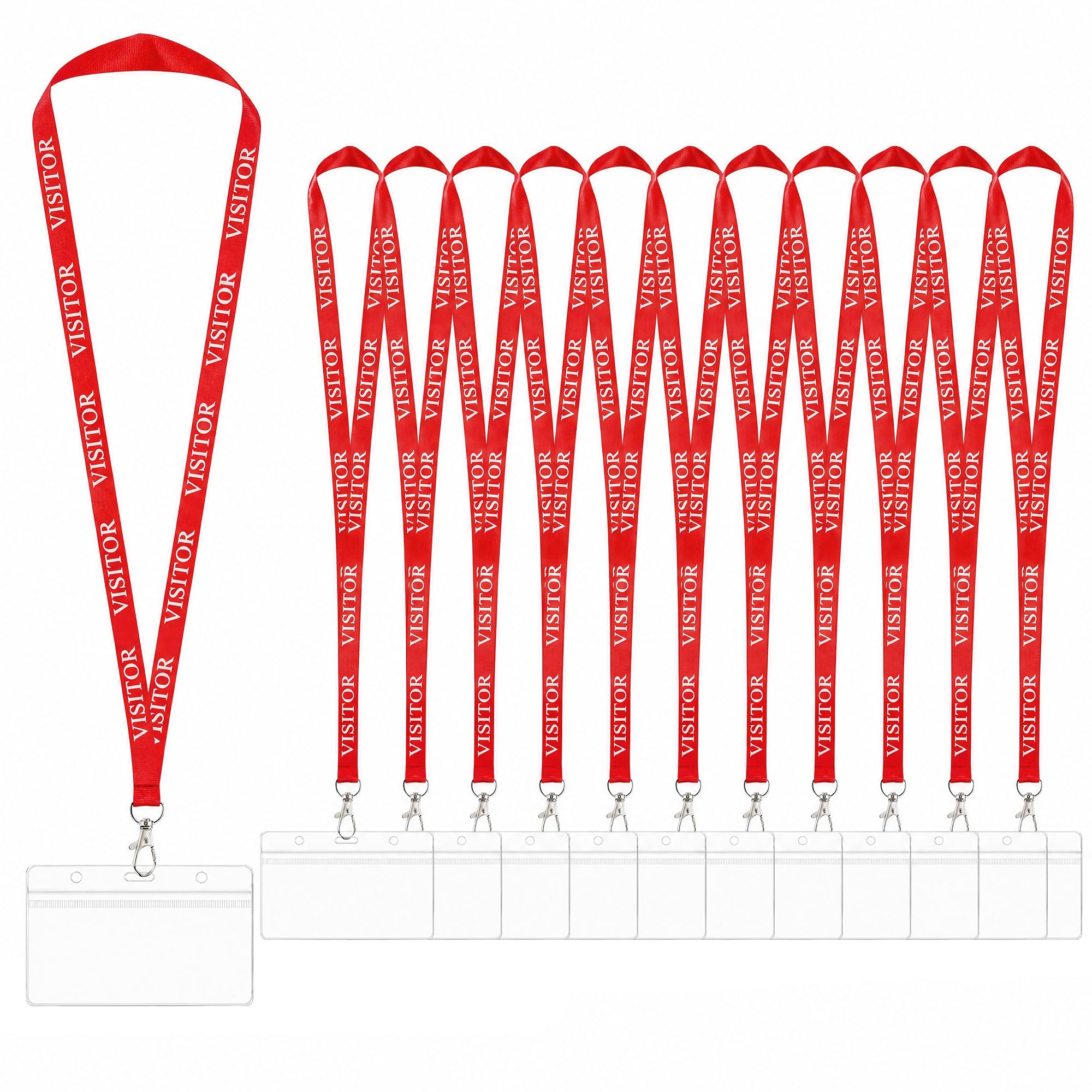 10 Pack Visitor Lanyards Red with ID Card Holders Volunteers Laynard
