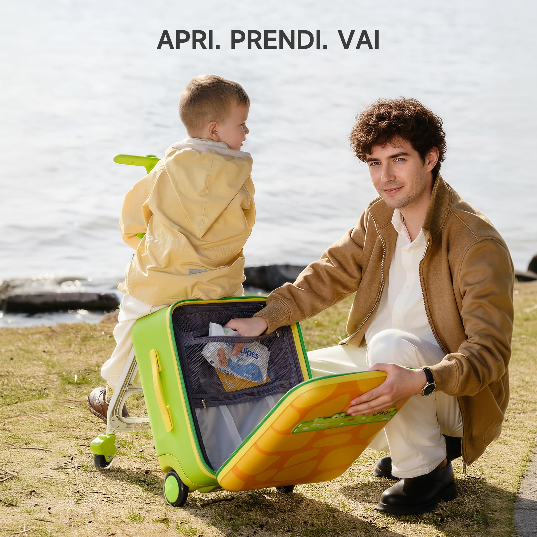 Jovikids Valigia Cavalcabile per Bambini, 38L Trolley Bagaglio a mano, Bambini dai 3 anni in su, Ruote universali, braccioli per bambini, 30 * 38.6 * 56.9cm (green)