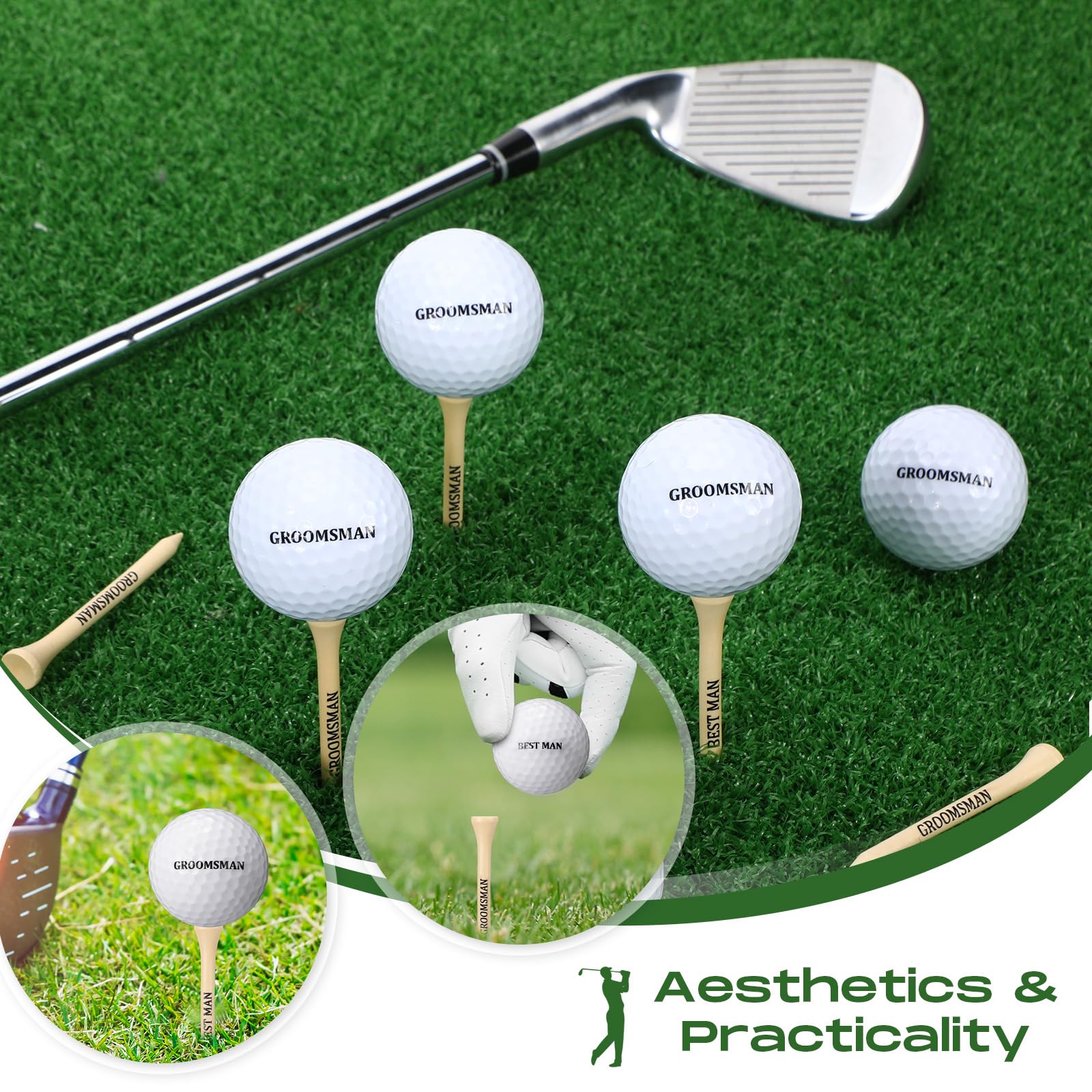 WinnerWhy 6 Sets Golf-Bambus-Golf-Tees mit Einladungskarten, Golfzubehör für Hochzeit, Trauzeugen, beste Männer, Golf-Geschenk, DIY-Golf-Geschenke