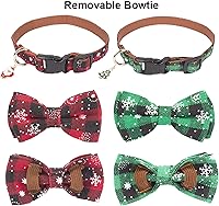 Vista 5 de ADOGGYGO Collar de Navidad para perro con pajarita, collar ajustable con corbatín para perro, collar de Navidad a cuadros rojos y verdes para perros