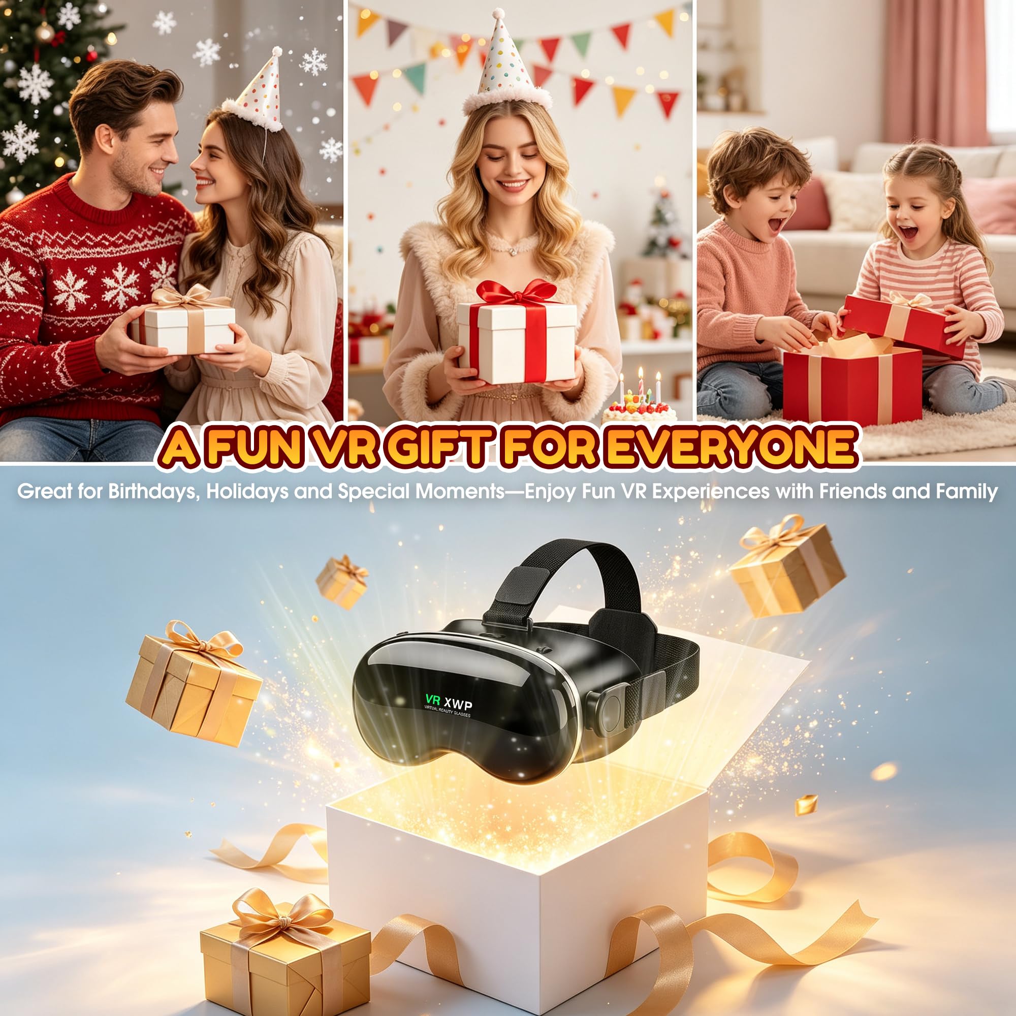 XWP Visore VR, Occhiali Per Realtà Virtuale 3D Per Smartphone, Compatibile Con iPhone & Android (4.7–7.0"), Con Lenti HD, Per Apprendimento, Giochi E Film, Regalo Di Compleanno Per Bambini E Famiglia