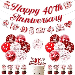 40th Ruby Wedding Anniversary Decorations, We Still Do 40 Years Cheers to 40 Years Party Supplies - Happy 40th Anniversary Banner Garland Balloon Cake and Cupcake Topper