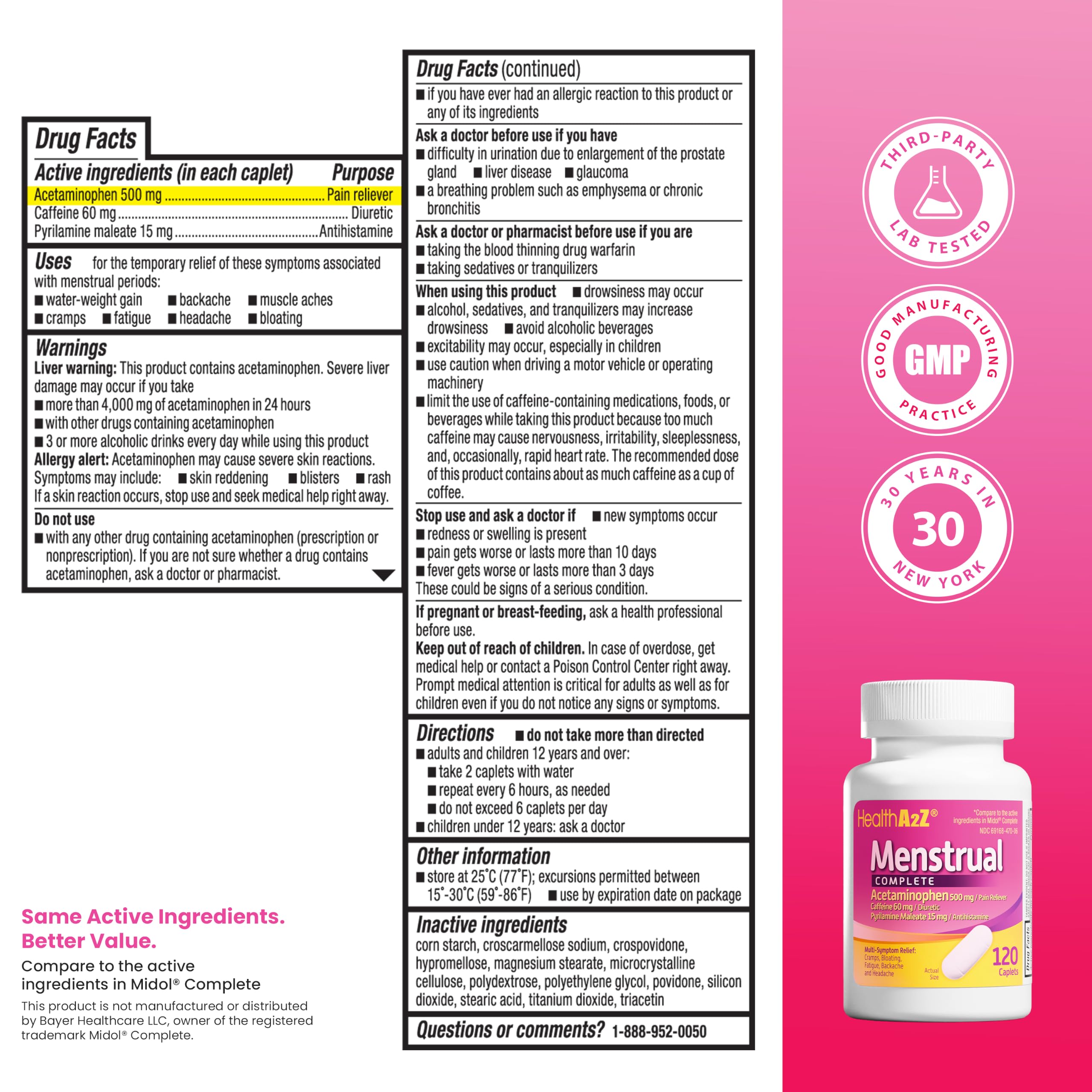 HealthA2Z® Menstrual Complete Pain Relief Tablets | Relieves Cramps, Bloating, Fatigue, Backache & Headache (120 Counts) — Amazon image 7