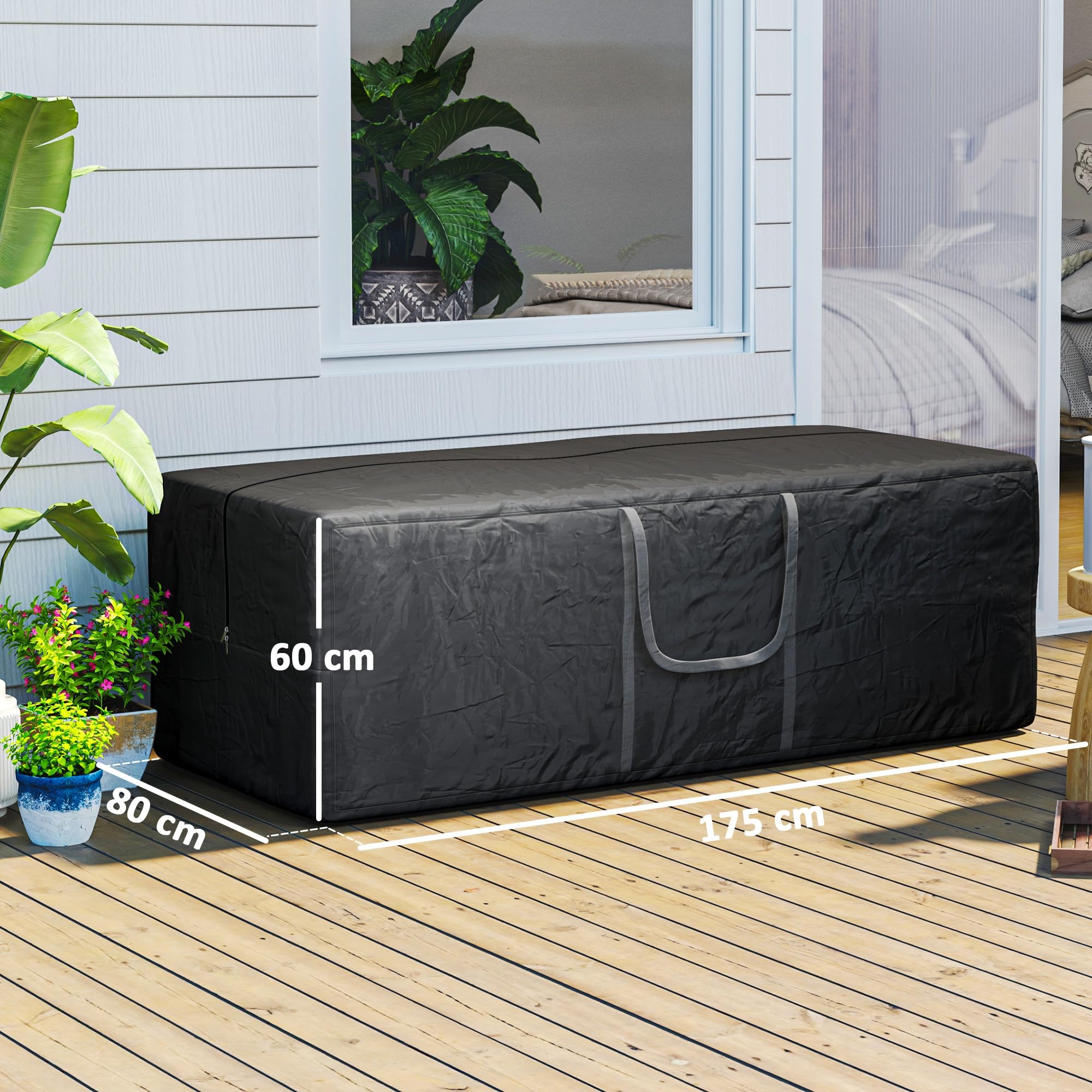 Outsunny Aufbewahrungstasche 600D Oxford, 840L Tragetasche bis 100kg belastbar, UV30+ Wasserdicht Auflagentasche, für Camping und Reisen, 175 x 80 x 60 cm, Schwarz