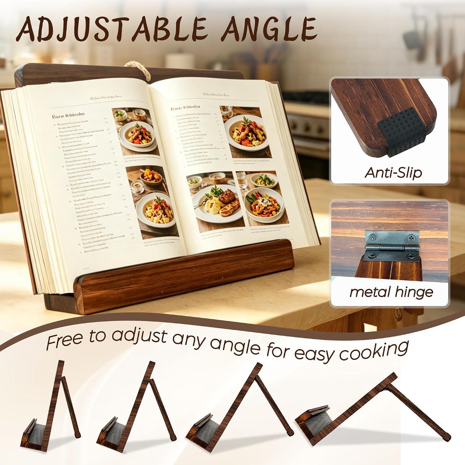 Cookbook Stand for Kitchen Counter,Wooden Recipe Book Holder with Protector | Acrylic Splatter Shield Cookbook Holder, Adjustable Easily Keep Books, iPads Tablets, Gift Retro Kitchen Decor Rustic Brown