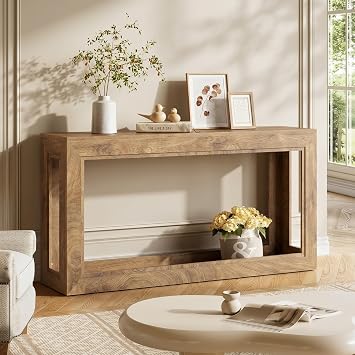 1Easylife 63" Console Table, Extra Long Entryway Table with Open Frame Design, Rustic Wood Sofa Table for Living Room, Hallway, Foyer, Rustic Brown
