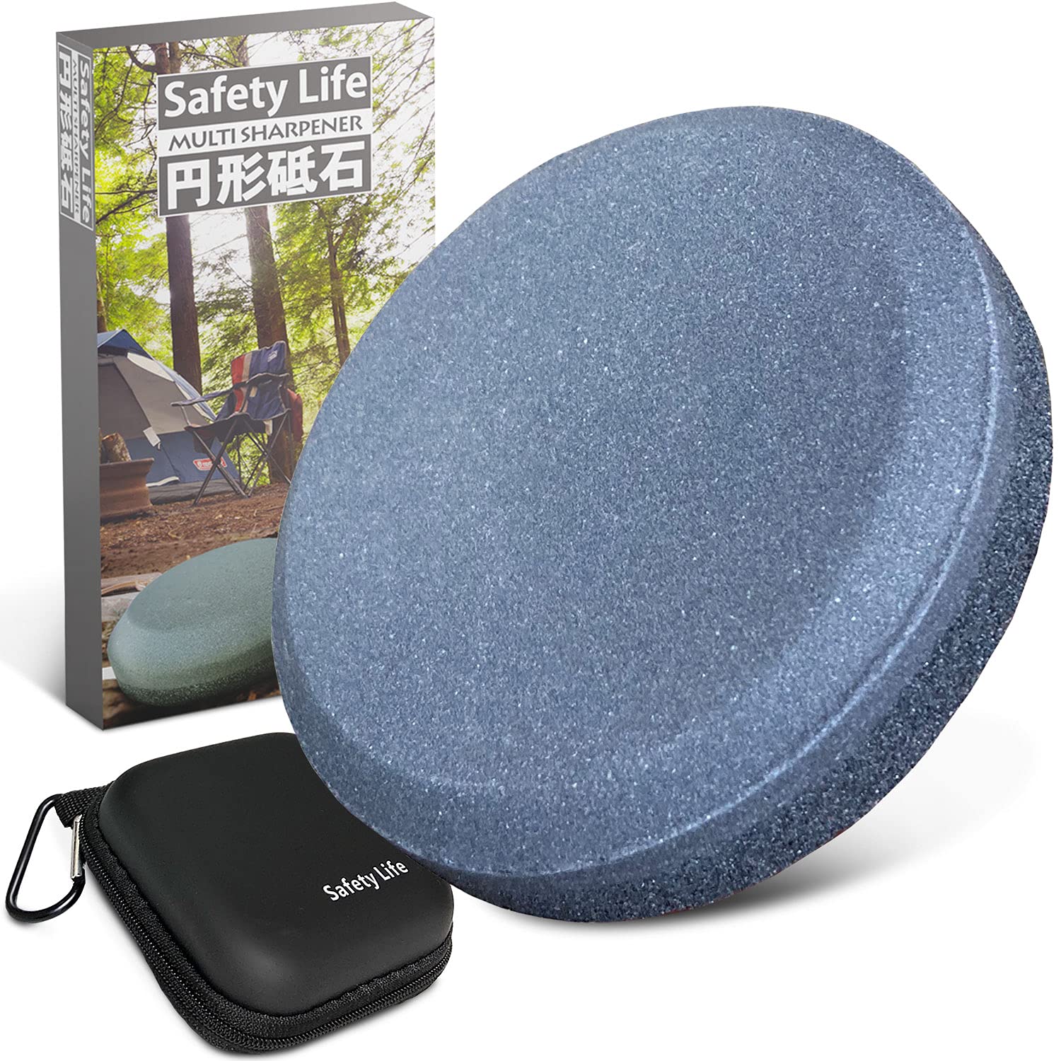 Safety Life 斧用 砥石 ディスクストーン 油砥石 手斧 ナタ 農具 研ぎ器 アウトドア 携帯ケース 粗目 #240#400 ブラック