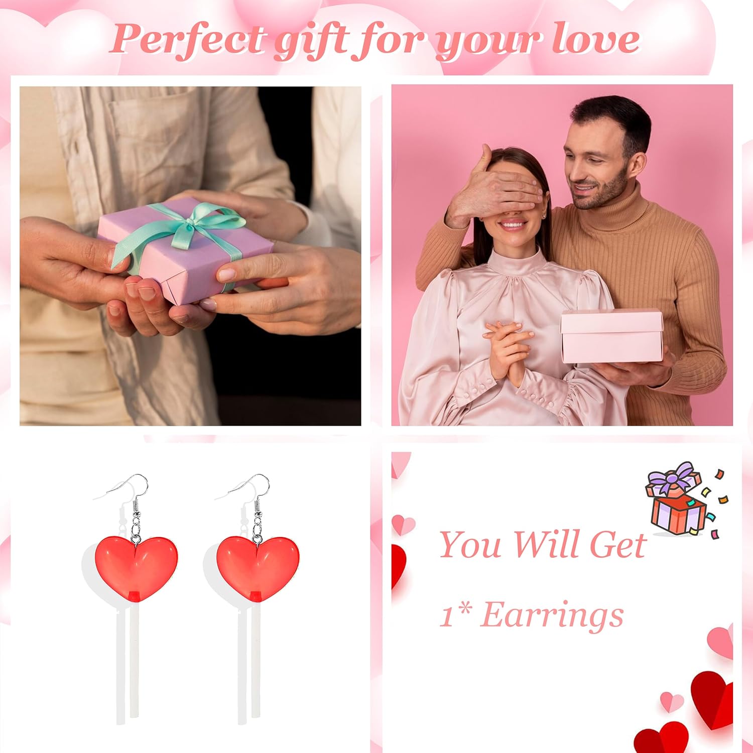 Valentines Day Earrings for Women Red Heart Earrings Love Envelope Dangle Earrings Cute Bear Earrings Valentines Day Accessories for Women Valentine's Day Gifts for Her - Image 6