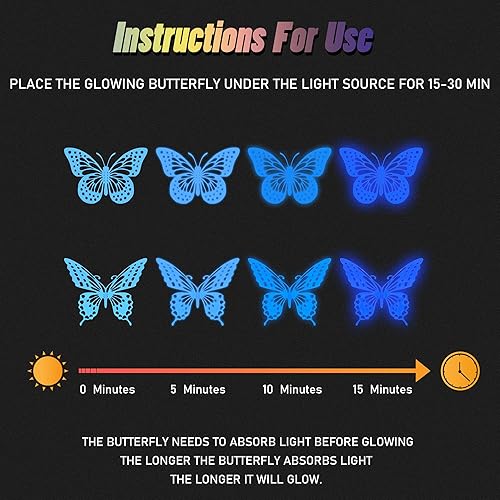 Miniatura 6 de SAOROPEB Mariposa 3D que brilla en la oscuridad, 24 unidades, 3 tamaños, calcomanías luminosas de mariposa para techo o pared, suministros de fiesta