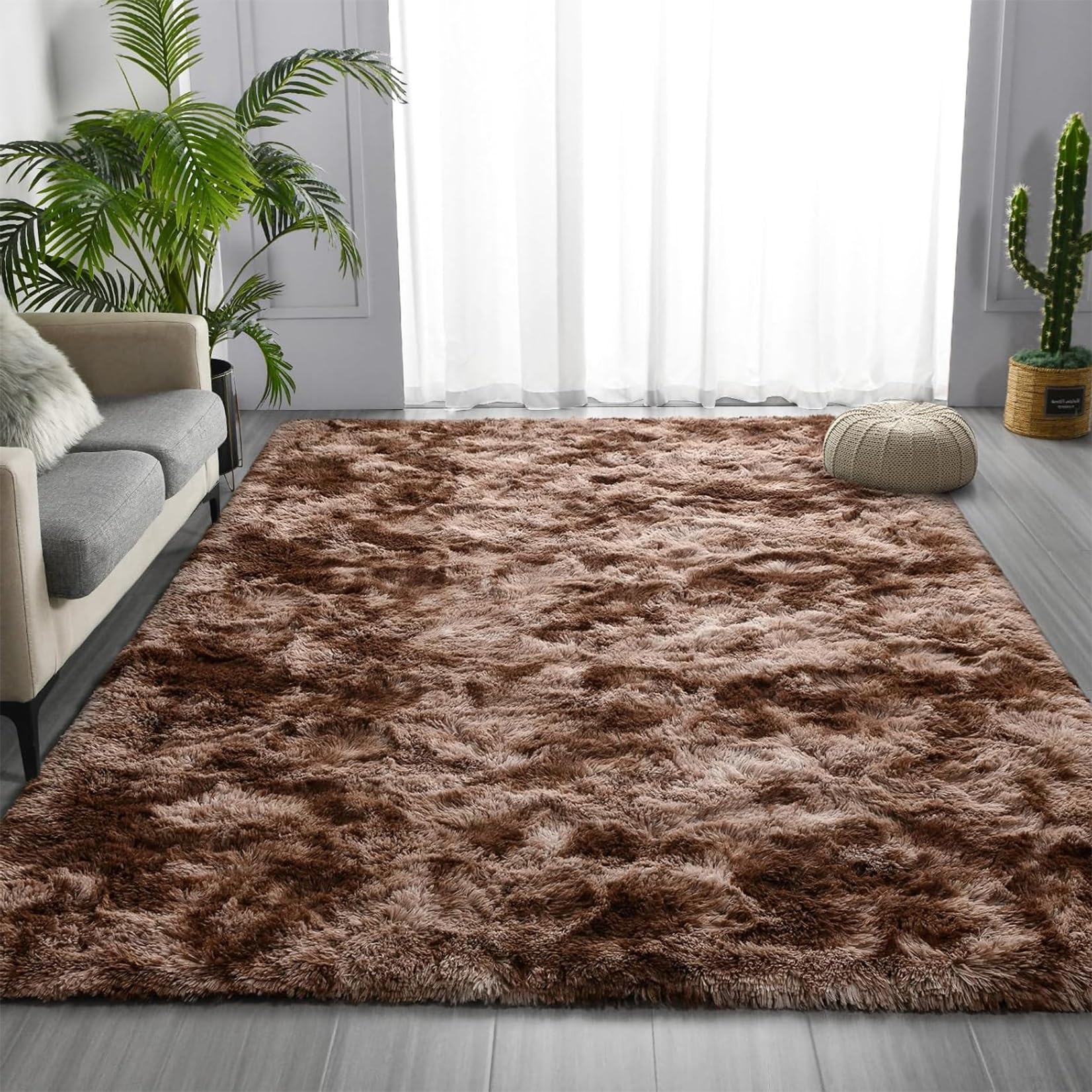 Tapis pour chambre de filles doux et moelleux grand tapis shaggy brun