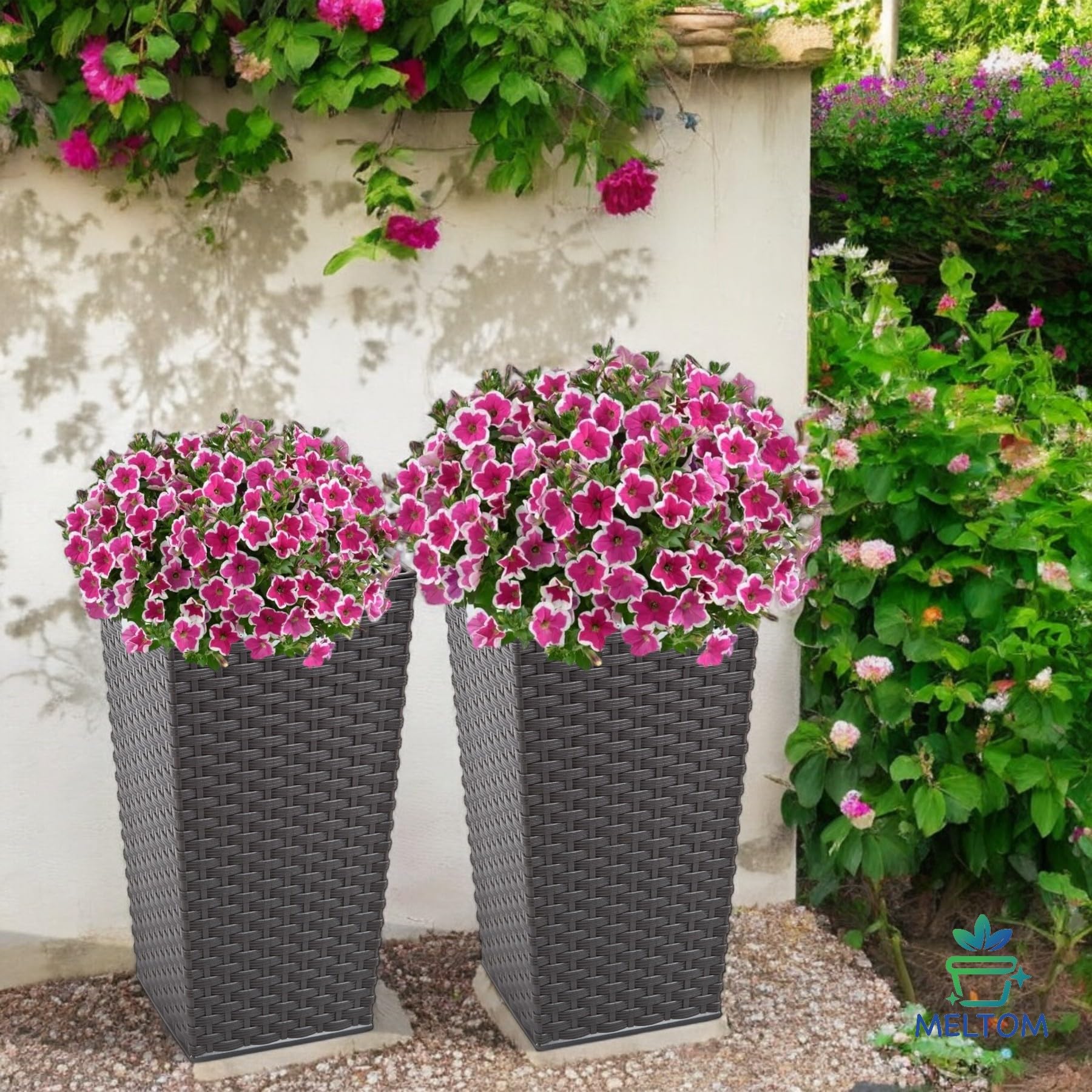 MELTOM Vaso per piante in plastica in rattan con inserto rimovibile alto (grafite, 3XL-75 cm)
