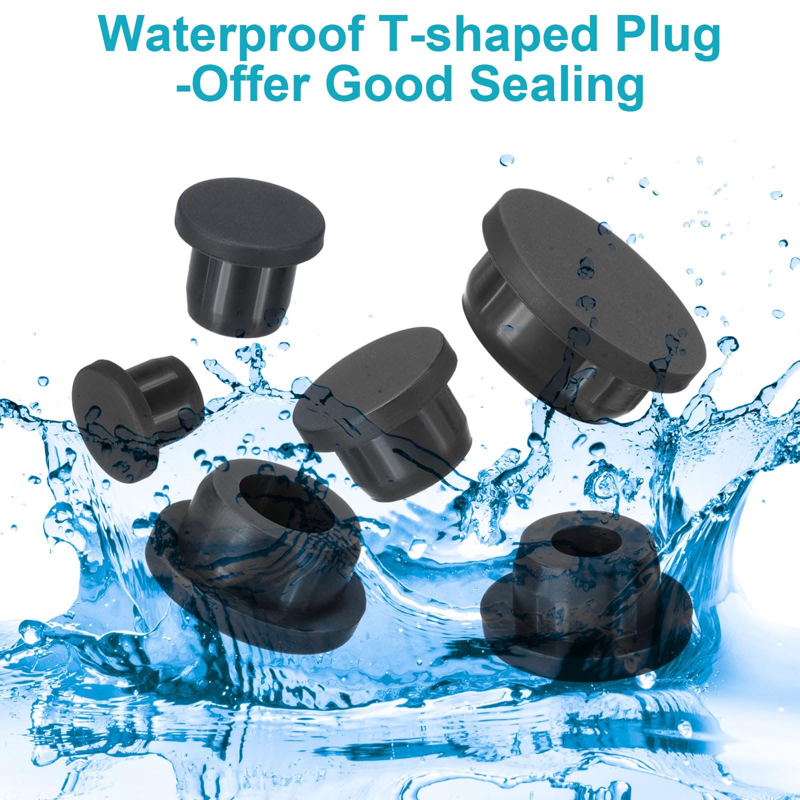 PATIKIL Silicone Rubber Plug, 18 Pcs Soft Flexible Solid Rubber Stopper T-shaped Silicone Plugs for 16mm Hole, Black - Image 4