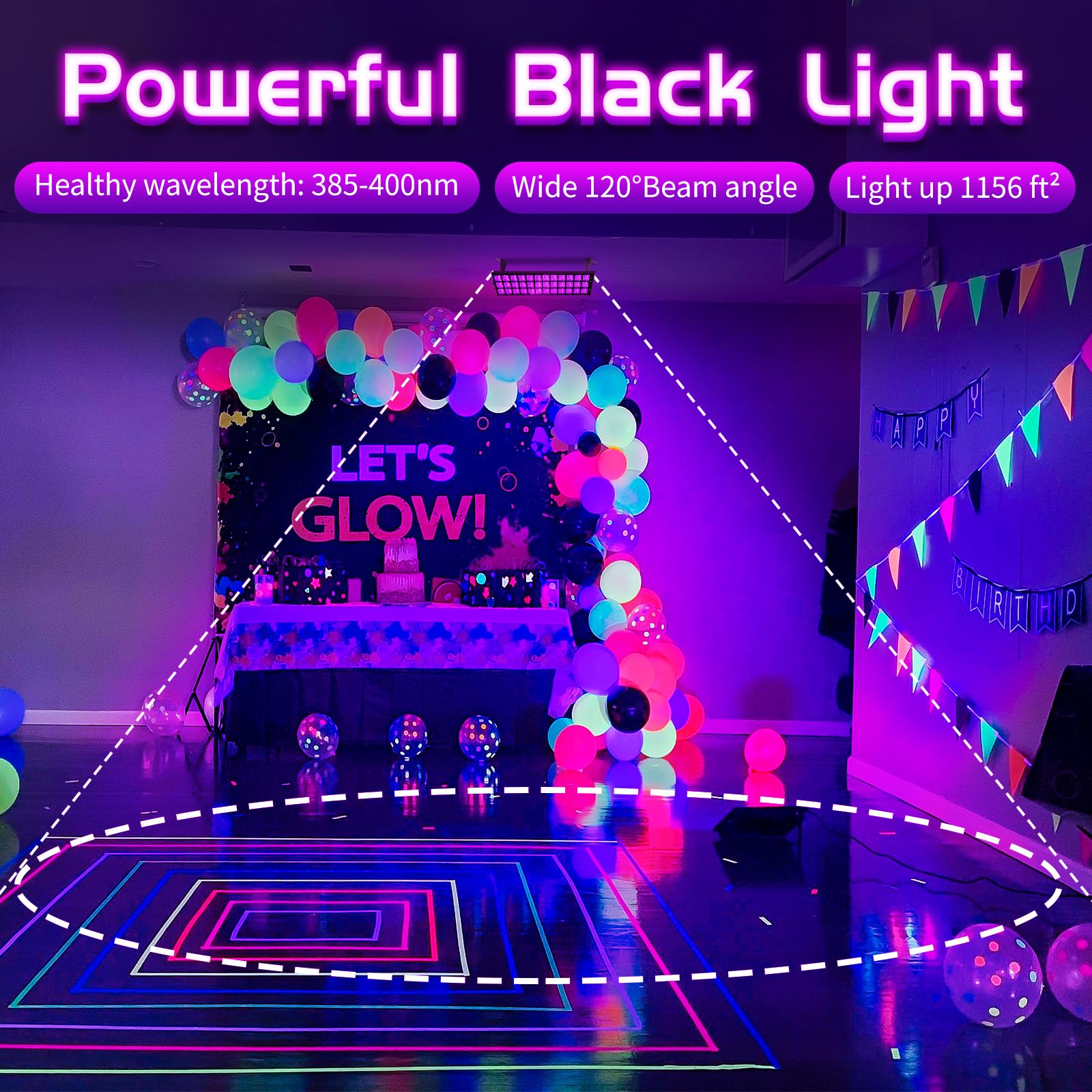 SHGPODA 72W Black Light Bar, LED Black Lights for Glow Party,IP66 Waterproof Blacklight with Plug+Switch+5ft Cord, Blacklight Bar for Fluorescent Body Paint, Classroom, Birthday, Outdoor, Halloween