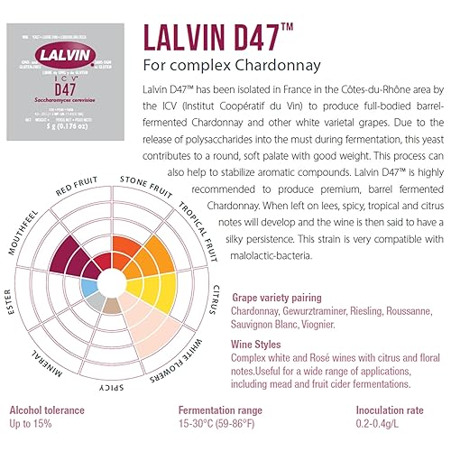 Miniatura 4 de Lalvin D47 Levadura de vino (paquete de 5) - Hacer Mead de Sidra de Vino Kombucha en casa - 0.18 oz Sachets - Saccharomyces cerevisiae - Vendido por