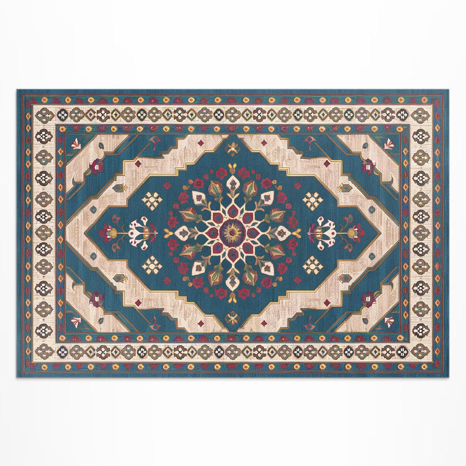 Tapis en vinyle 140x210 cm rectangulaire pour extérieur balcon et jardin vintage brodé