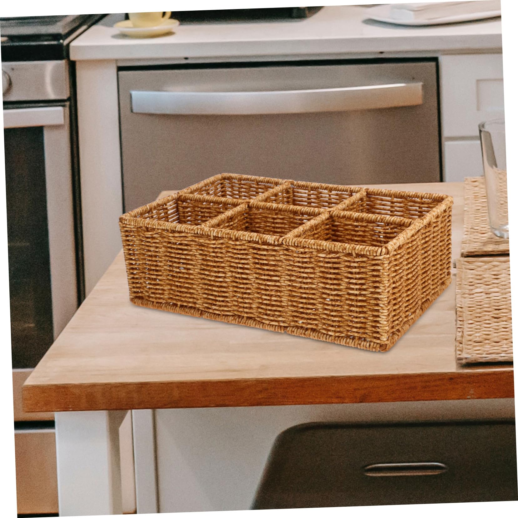 Organizador De Cubiertos Compacto Tejido De Ratán Natural 30x20x10 Cm Resistente y Multiusos para Cocina y Comedor Cesta De Almacenamiento para Utensilios Pequeños