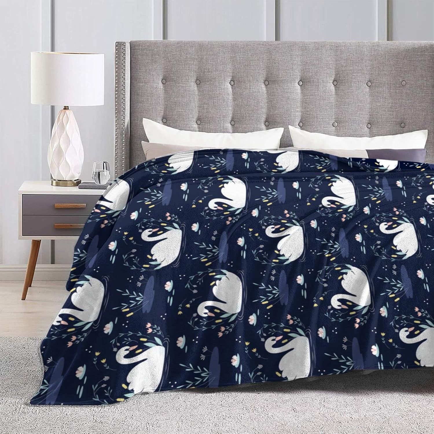 Swan Blanket for Women Men, Cute Swan Themed Design Printed Throw Blankets for Teens Adults Lap, Couch Bed, Warm Soft Cozy Blanket, 60"x 80"