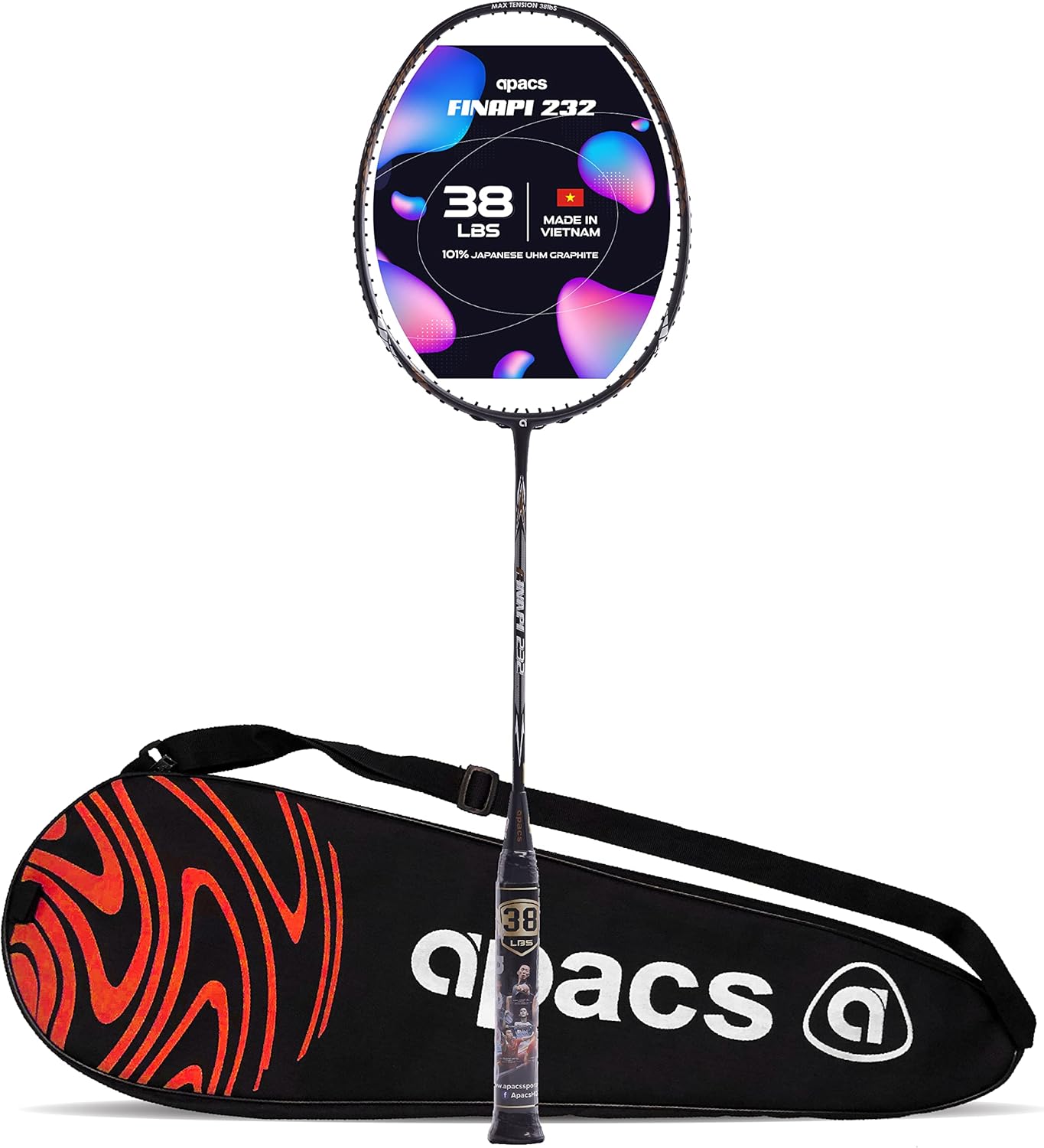 Amazon Apacs Finapi 232 (30ポンド、メガテンション) グラファイトガット無しバドミントンラケット カバー付き