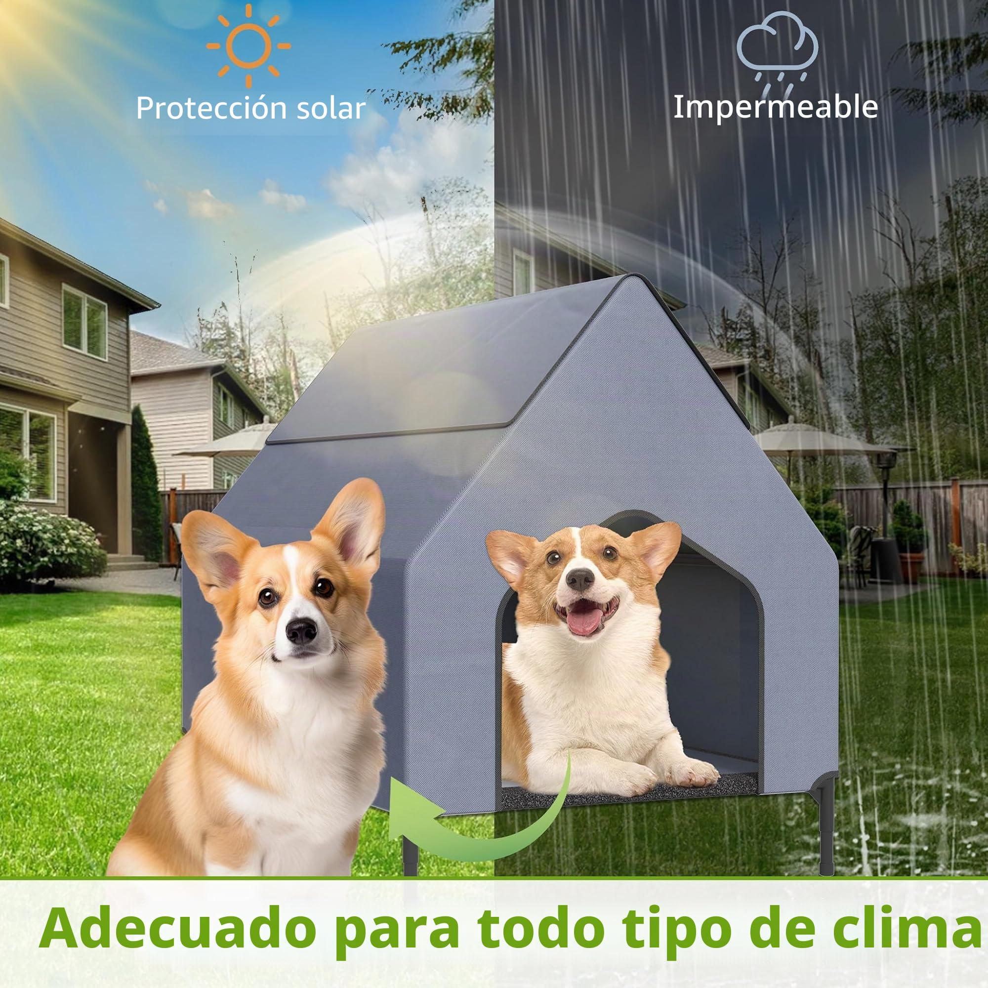 NAIZY Caseta para perros 2 en 1, tamaño L, para exteriores, 130 x 84 x 104 cm, cama para perros de material Oxford y tejido de malla transpirable con techo, cama para perros y gatos, refugio para