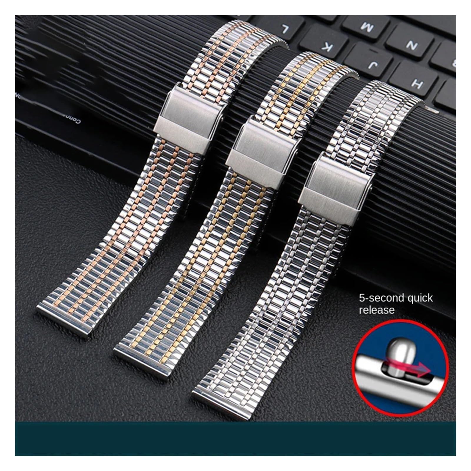 Men's Mesh Strap Compatible With GT/2/3 Metal Steel Strap Color Block WatchChain 20/22mm(Silver Gold,18mm-width)