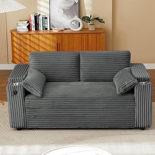 Miniatura 30 de sofá cama de terciopelo de 58 pulgadas, convertible 3 en 1 con bolsa de almacenamiento y respaldo ajustable, perfecto para espacios pequeños, sala 7