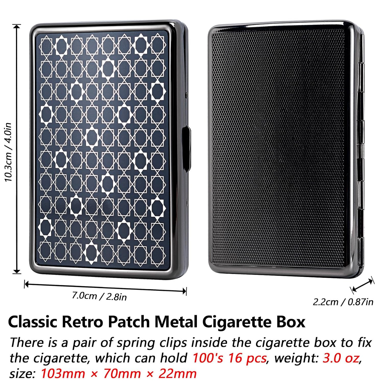 Elegant and Beautiful Metal Cigarette Case for Men and Women - Can Hold 16 Regular (King Size) or 100mm Cigarettes, Making It Perfect for Daily and Travel Use (Checkered Black)