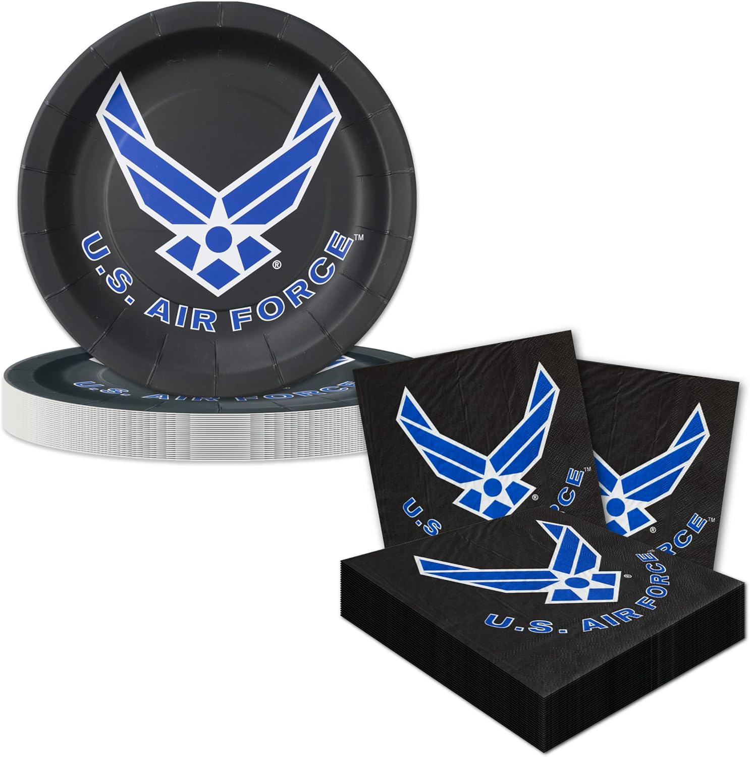Havercamp Official U.S. Air Force Party for 16 guests; includes 16 ea. Lg. 9” Plates and Napkins in the Official U.S. Air Force Logo