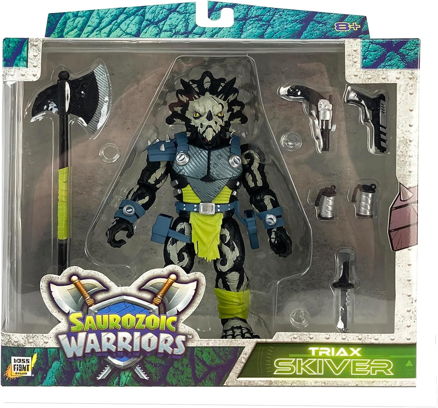 Boss Fight Studio Saurozoic Warrior Triax Skiver Night Lands Deco - Futuristic, Armored Dinosaur Hero – Highly Articulated, Posable Collectible Action Figure & Accessories – 6 Inch Scale 1:12, Ages 8+