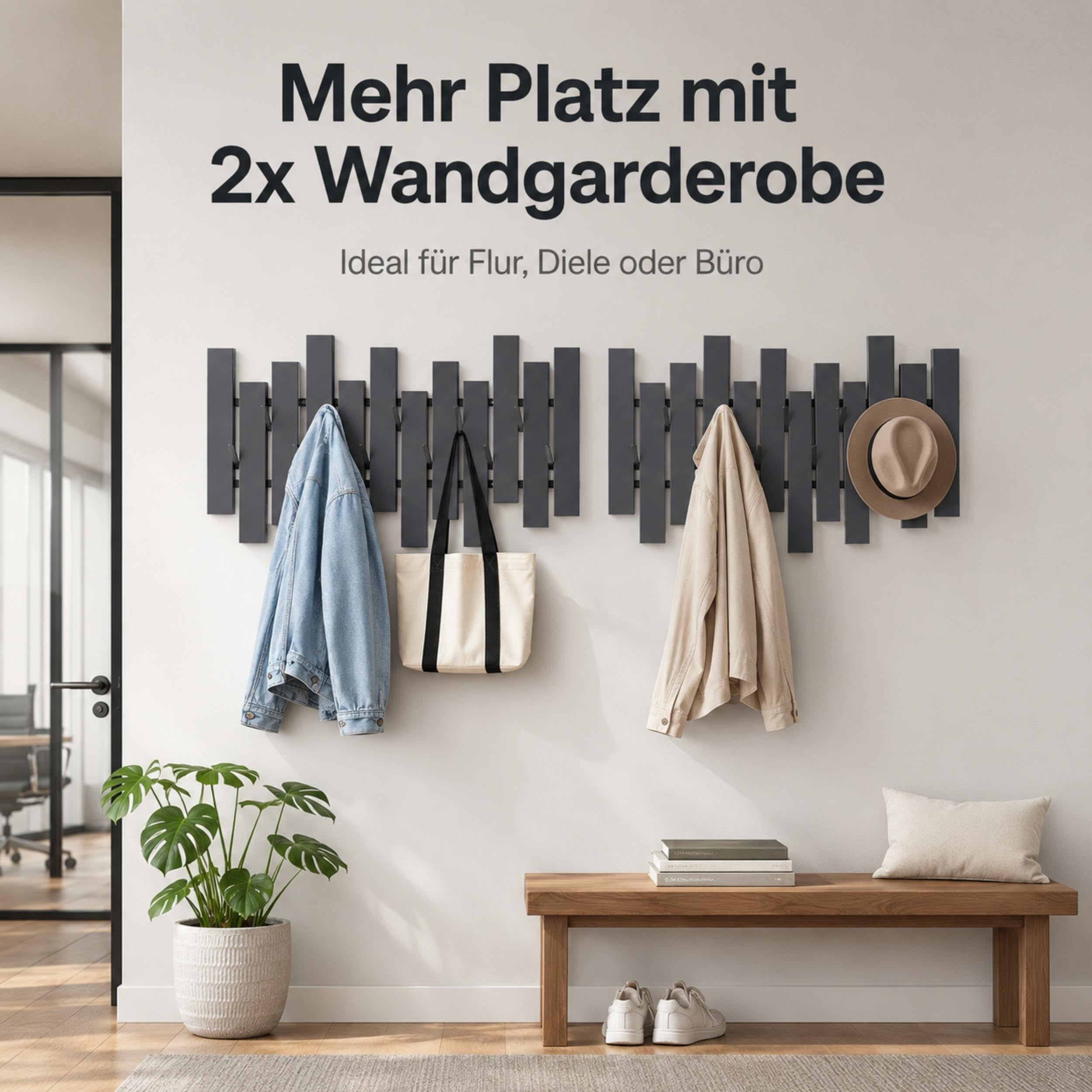 DanDiBo Wandgarderobe Schwarz Metall Modern 96713 Garderobe Wand mit Haken Garderobenleiste Hakenleiste Garderobenhaken