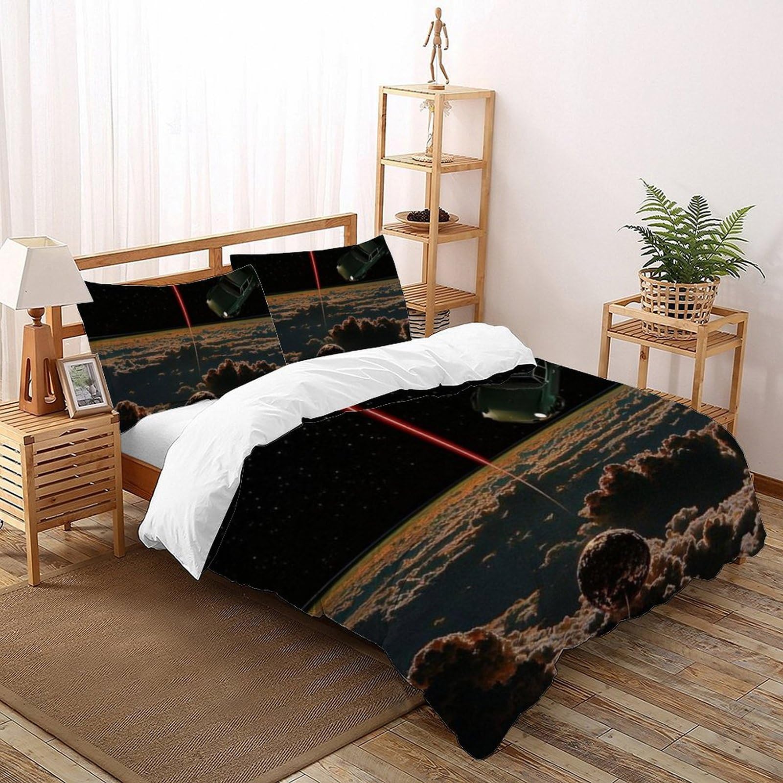 Housse de couette planètes 200x200 pour lit double enfant en microfibre à grand imprimé astro