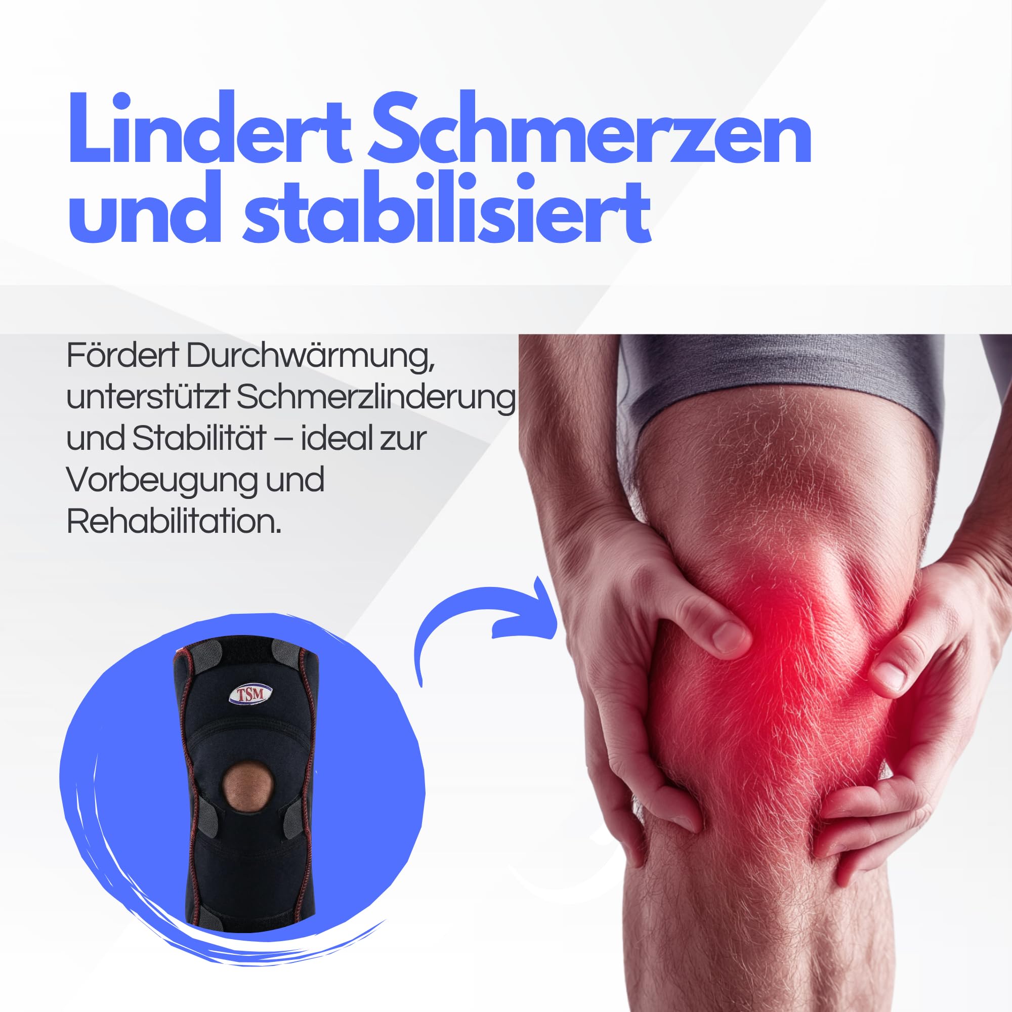 TSM Kniebandage aktiv offen mit Patella-Aussparung | Kniebandage mit Klettverschluss | Unterstützung bei Arthrose, Überlastung & Knieschmerzen | Prophylaxe & Rehabilitation | Größe L/XL