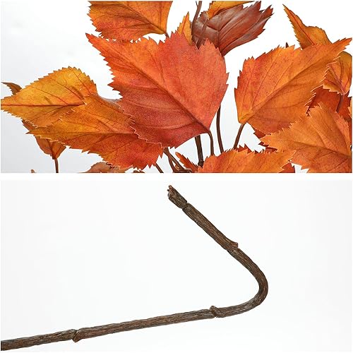 Miniatura 6 de Hollyone 3 hojas de abedul artificiales de otoño con tallos de 33 pulgadas, ramas de hojas de otoño sintéticas de seda en aerosol, hojas de otoño