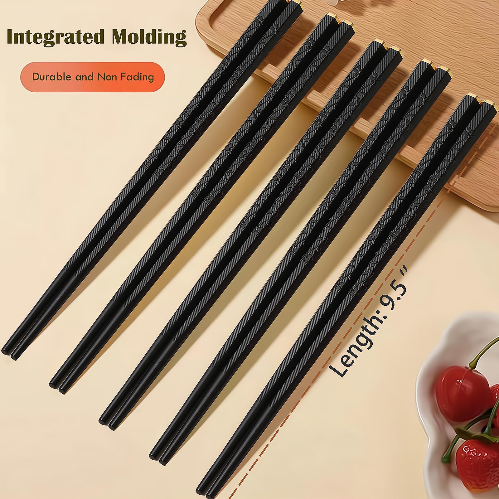 Chopsticks, ITXIYC 5 Pairs Fiberglass Chopsticks - Reusable Japanese Chinese Chopsticks Dishwasher Safe, Non-Slip,9.5 Inch- Black