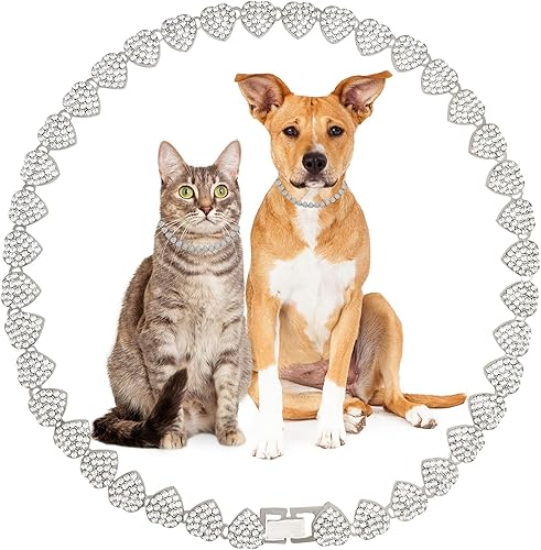 Cadena de entrenamiento para perros con diamantes cubanos de metal con purpurina y hebilla segura en forma de corazón para perros grandes y medianos
