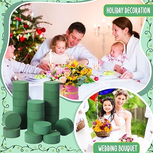 Miniatura 3 de Irenare 50 piezas de espuma floral redonda, bloques de espuma floral de 3.15 pulgadas, ladrillos de espuma verde a granel, secos y húmedos para