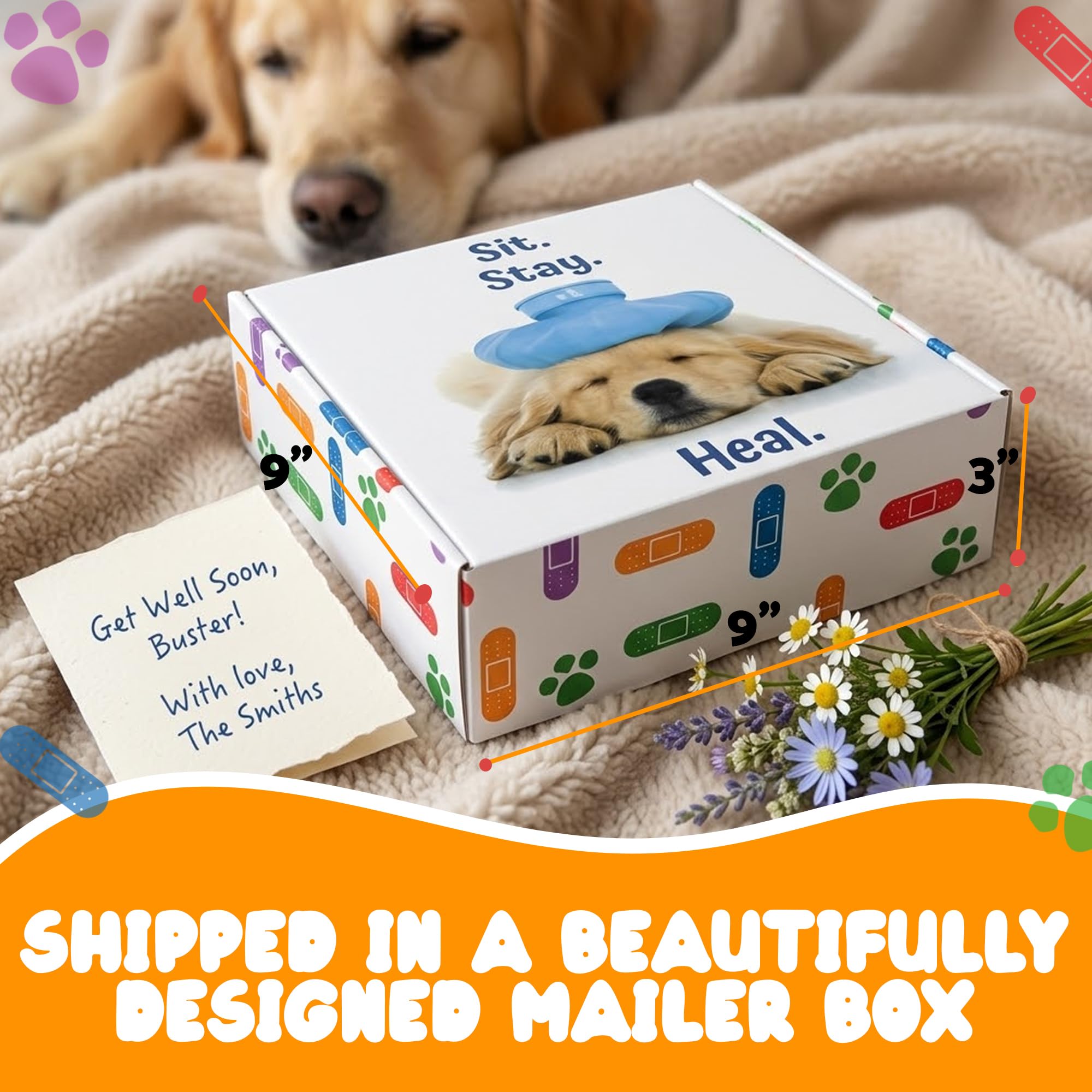 Get Well Soon Dog Gifts, Dog Care Package, Puppy Gift Basket with 3 Dog Treats and 4 Toys, Adorable Puppy Gift Basket, Pet Care Package