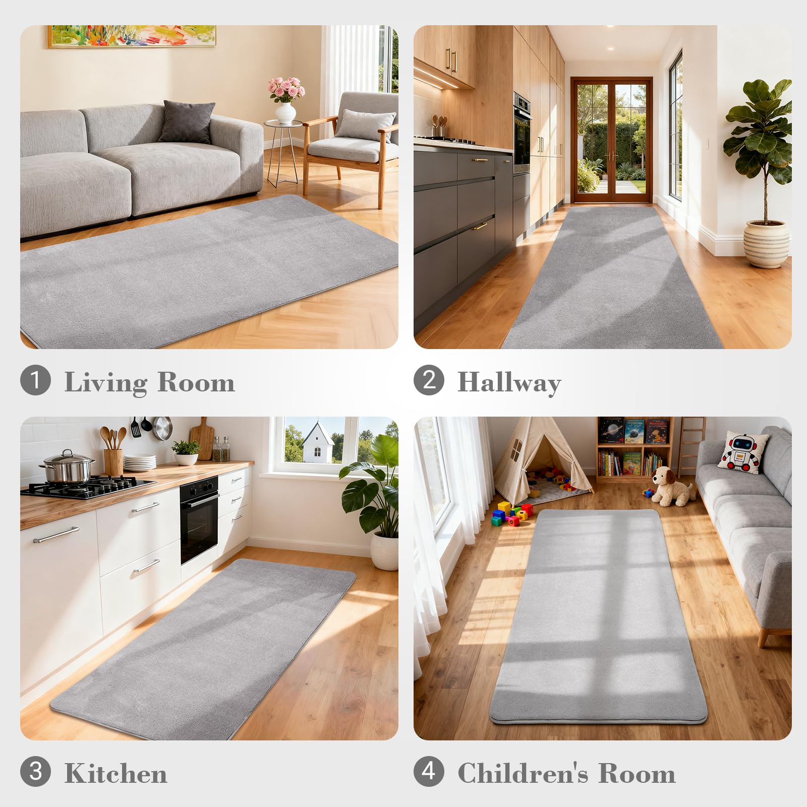 Wohnzimmerteppich, Kurzflor Teppiche Wohnzimmer Deko Flauschiger Weich Waschbarer & Anti-Rutsch Modern Einfarbiges Teppich für Schlafzimmer, Kinderzimmer, Bettvorleger Matte, 200x280cm, Hellgrau