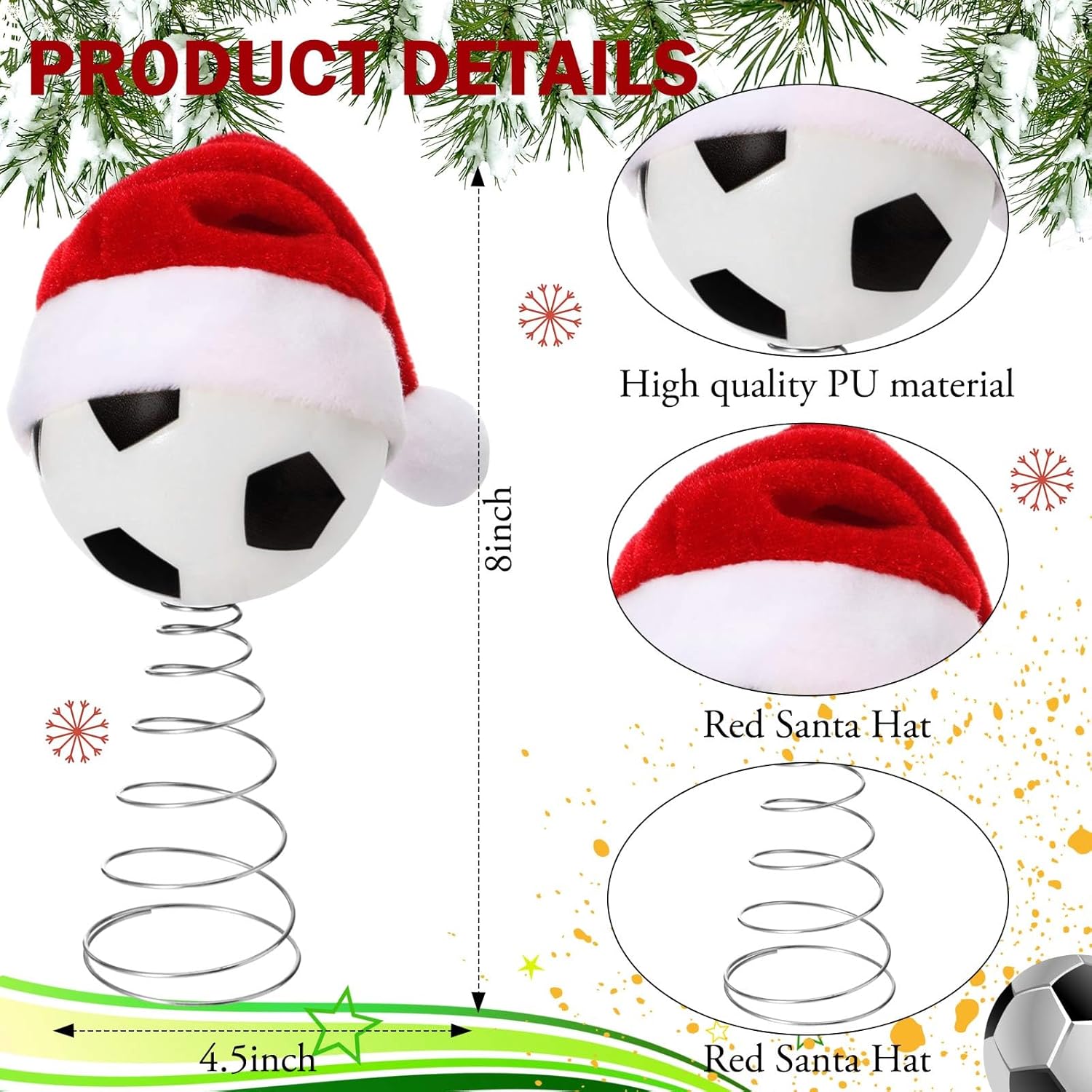 Soulchen 2.4 Inch Soccer Christmas Tree Topper Ornament - Tree Top Decor, Home Xmas Party & Tabletop Display - Gift for Men, Senior Fans, Players & Teams